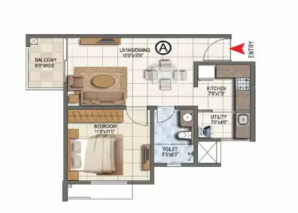 1 BHK floor plan