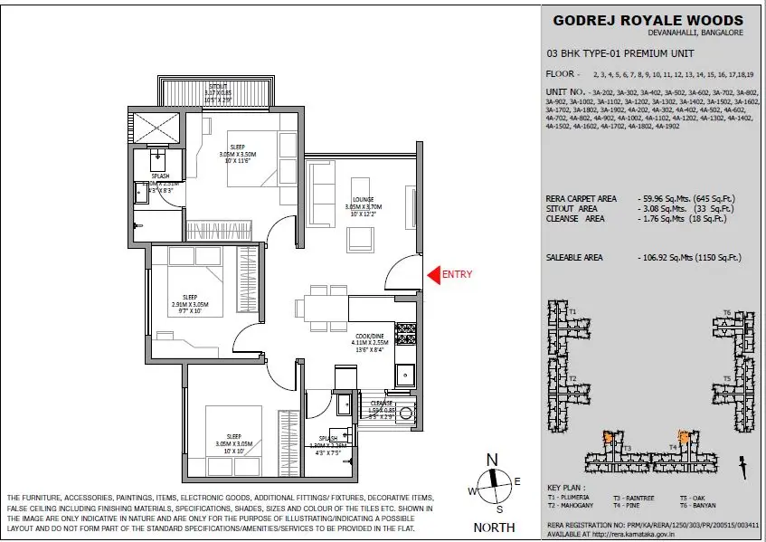 Godrej Royale Woods 3 bhk floor plan